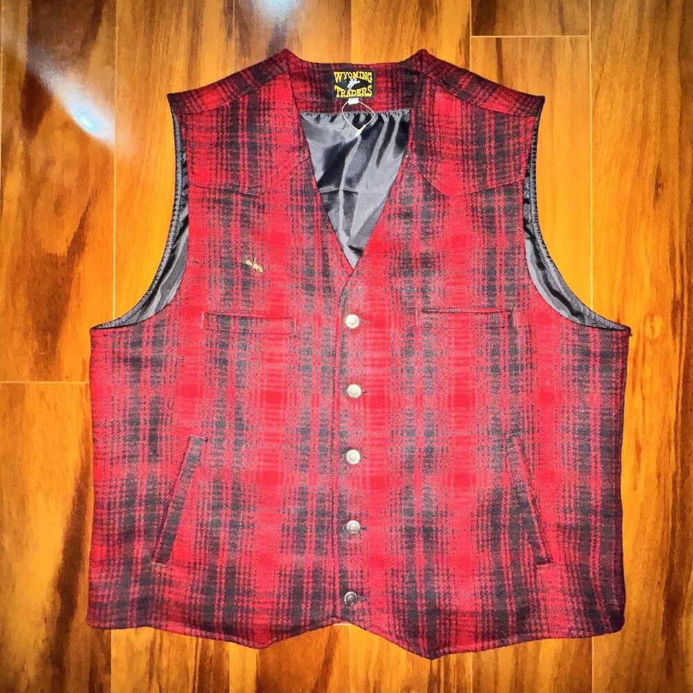 Wyoming Traders Mens Wyoming Wool Cowboy Ranch Wear Vest - RED PLAID